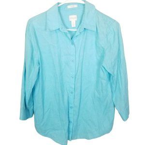 Chico's Womens 0 Blue Linen 3/4 Sleeves Button Up